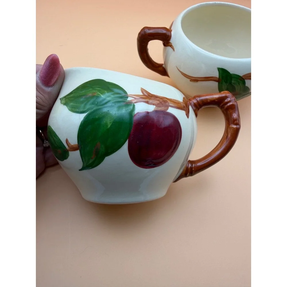 Franciscan Apple Creamer and Sugar Bowl Set Vintage Hand Painted Earthenware